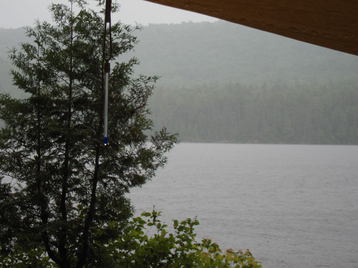 Looking out at the rain on Cedar Lake in Algonquin Park