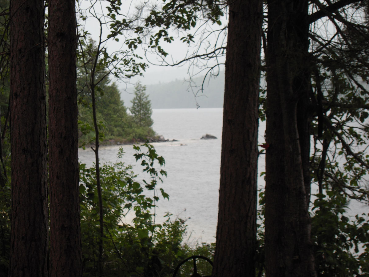 Looking out at the rain on Cedar Lake in Algonquin Park