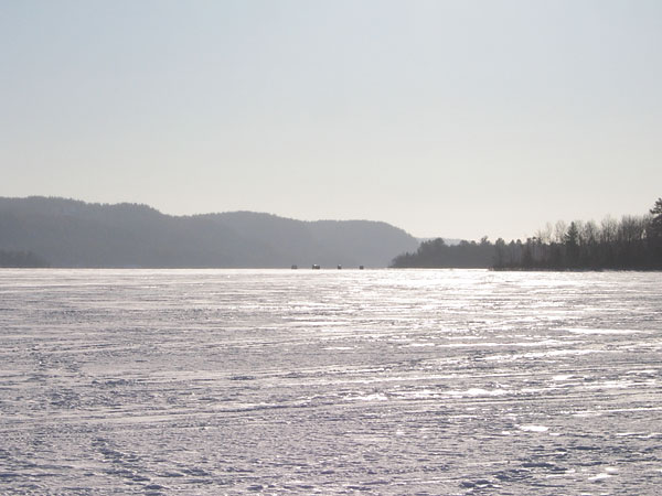 Ice fishing shacks on the Ottawa River near Deep River