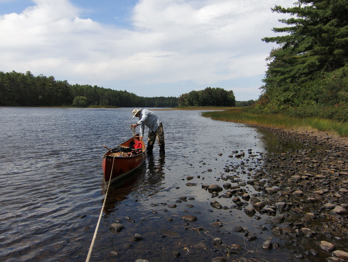 Lining canoe from Smith Lake to Whitson Lake in Algonquin Park