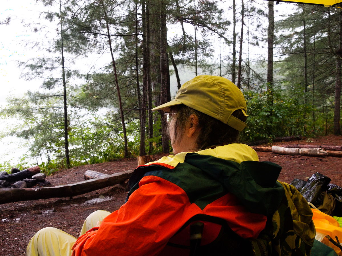 Waiting out the rain on Whitson Lake in Algonquin Park