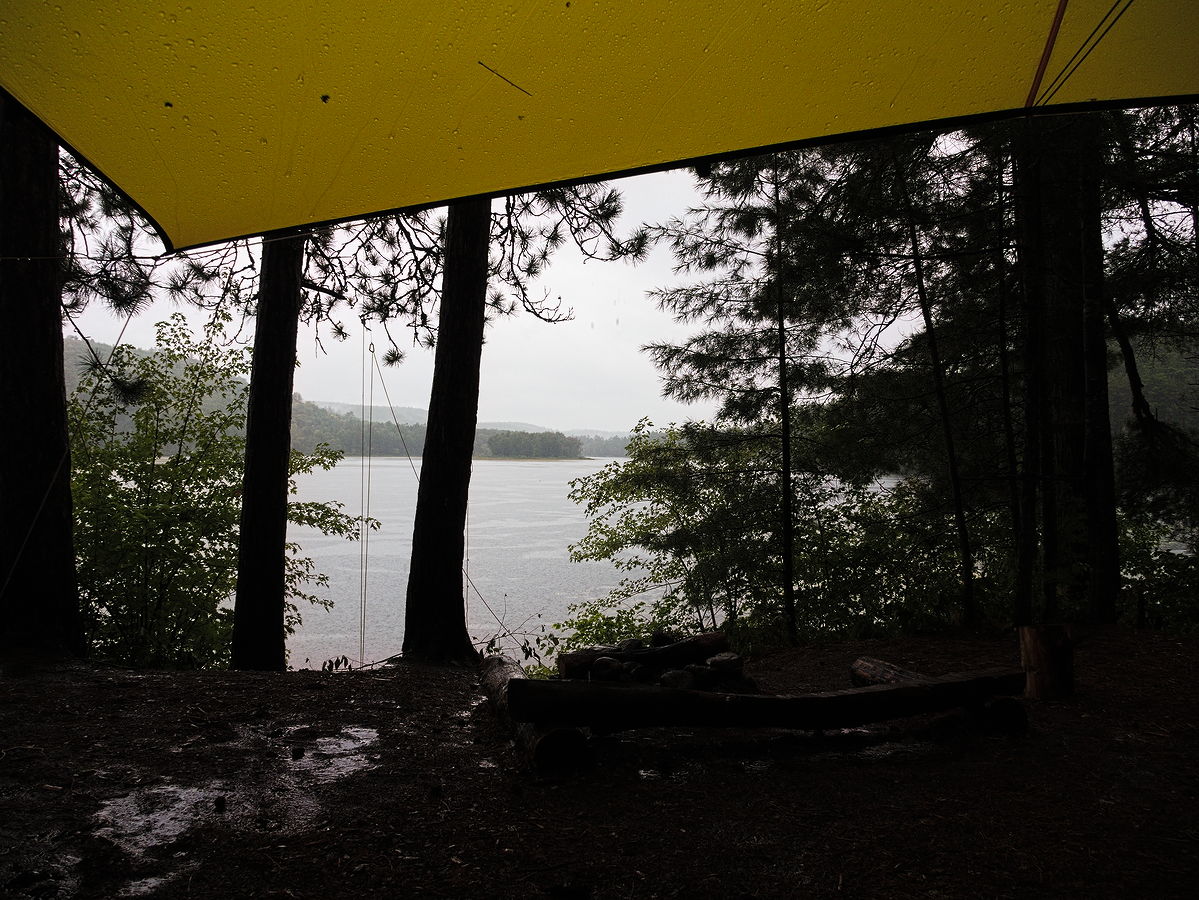 It was raining pretty heavily but we remained dry under our tarp
