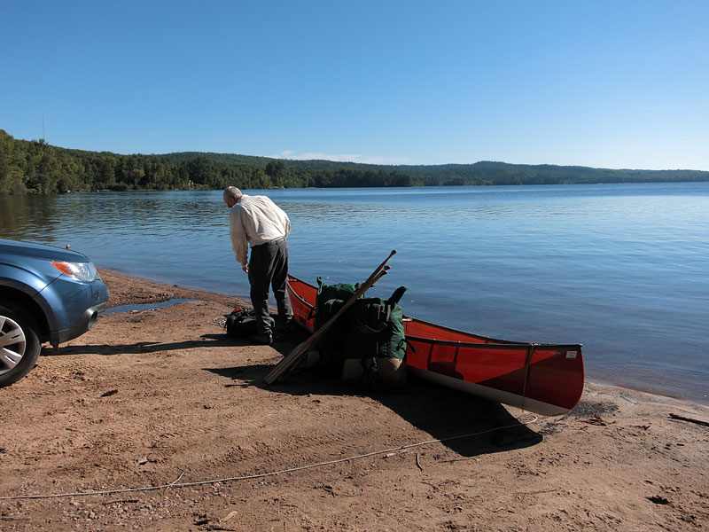 Loading the canoe on the beach at Brent on Cedar Lake in Algonquin Park