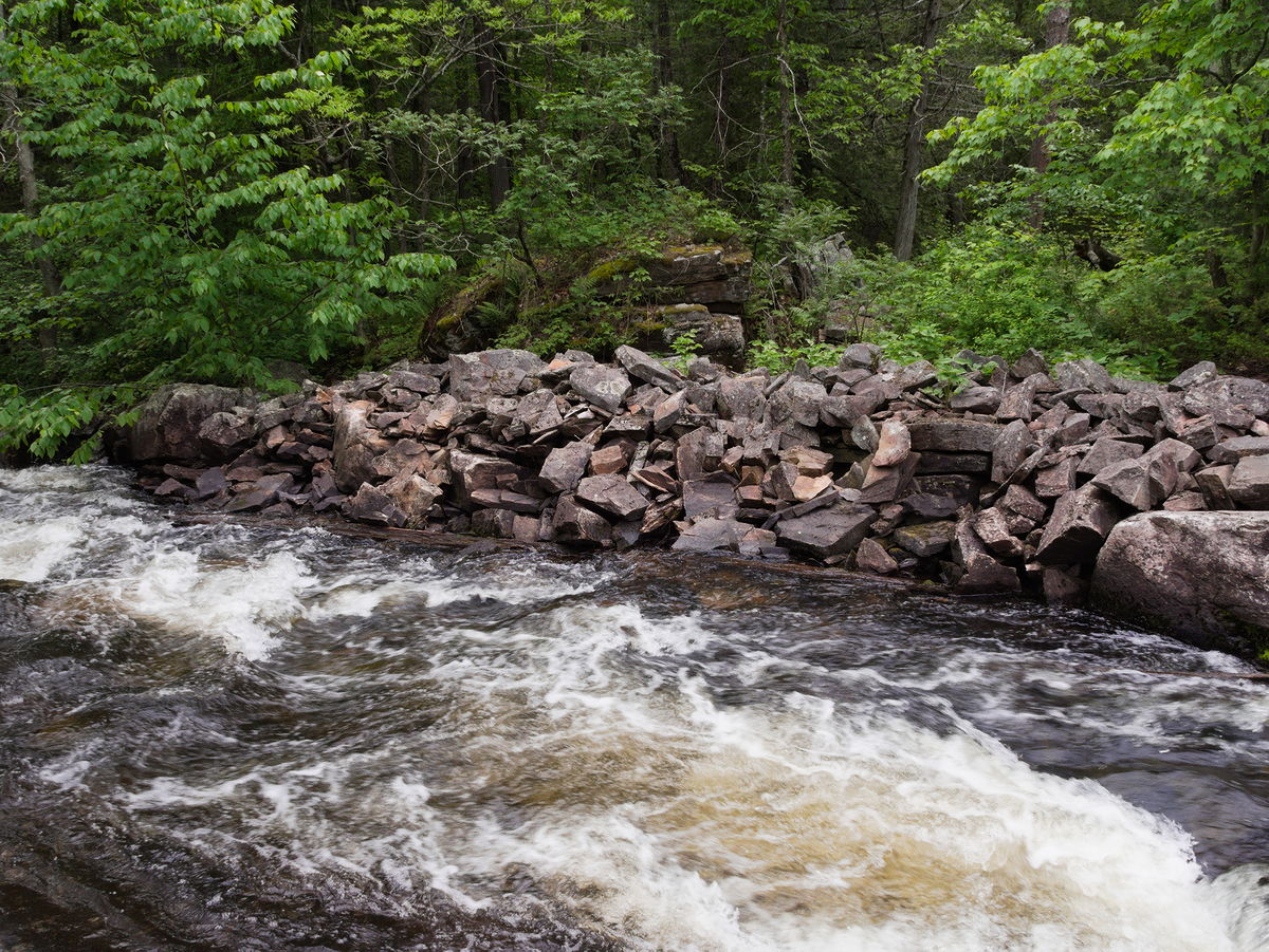 River improvement to facilitate logging at the outlet of St Andrews Lake in Algonquin Park