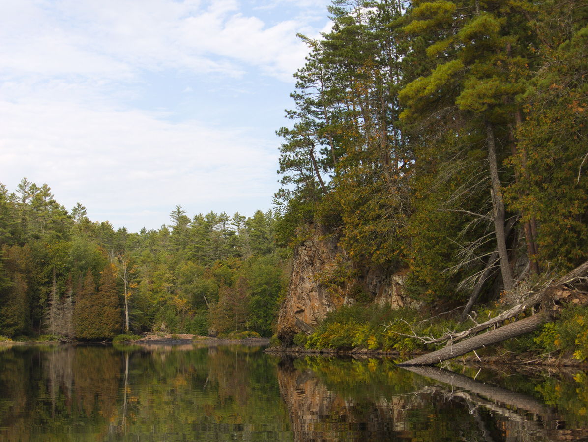 Low water and fall colours along the Barron River in Algonquin Park
