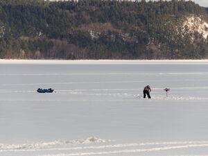 Ice Fishing along the Deep River Waterfront