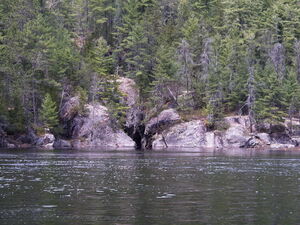 A cleft in the bedrock bedrock in Carcajou Bay on Grand Lake in Algonquin Park
