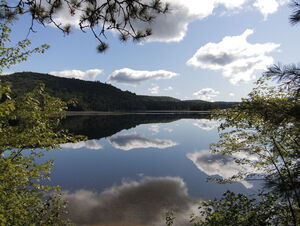 The mist has dissipated on Whitson Lake in Algonquin Park