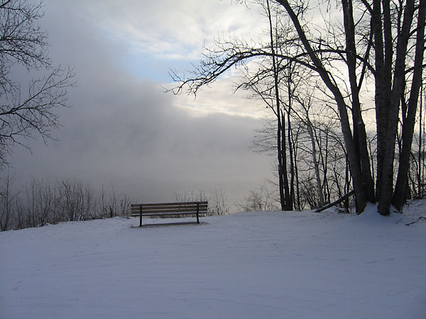 Park bench at the pump house on the Ottawa River in Deep River