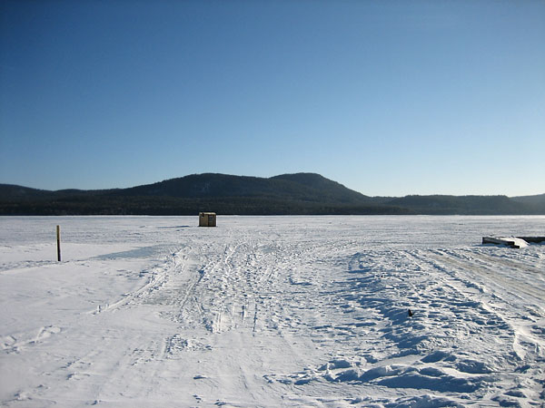 Ice fishing shack at the Deep River pier