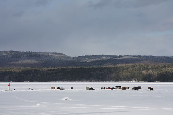 Ice fishing shacks on the Ottawa River off the Deep River Pier