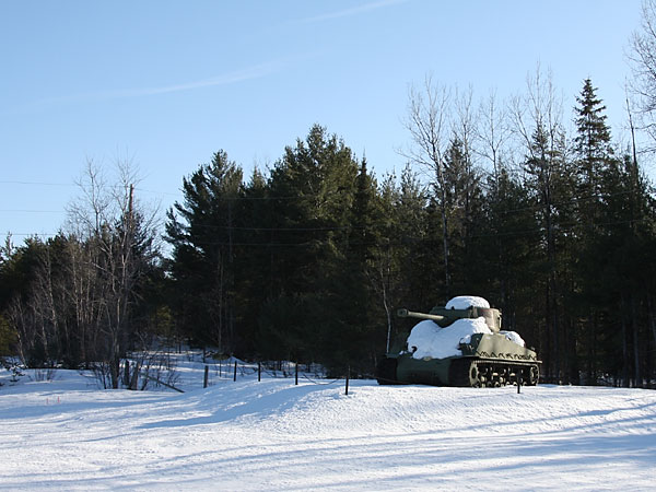 Sherman Tank in snow at CFB Petawawa