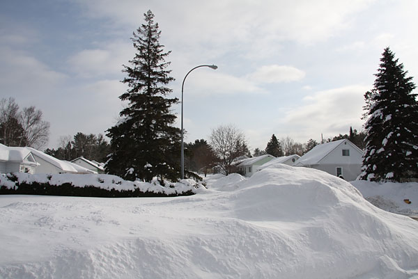 Snow banks along Summit Street in Deep River