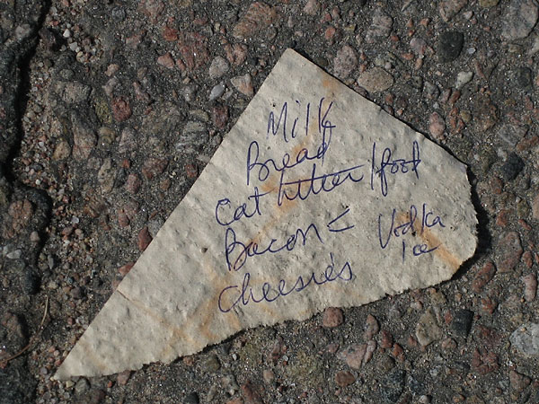 shopping list found in Valumart parking lot