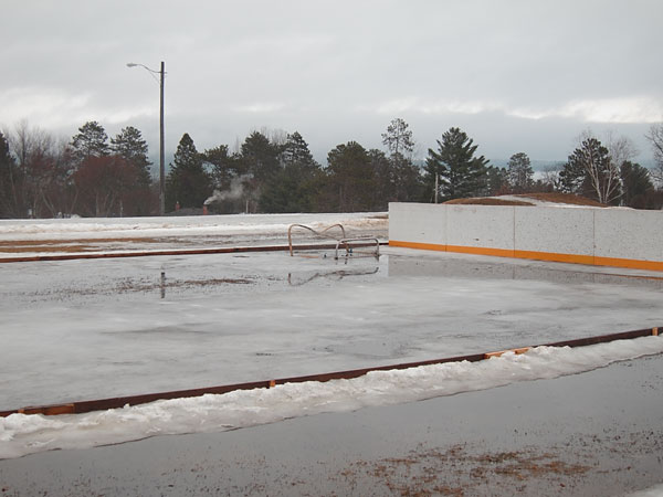 melted hockey rink at Hill Park in Deep River