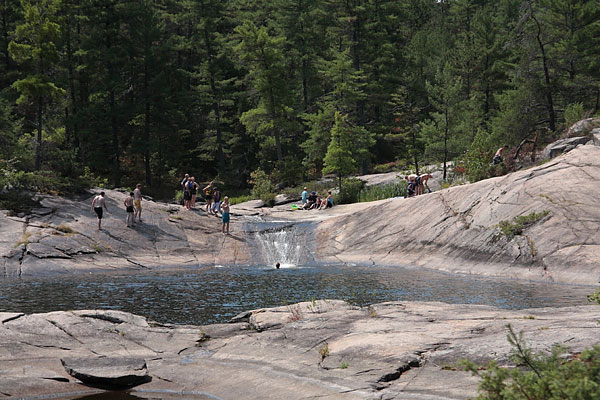 low water at the water slide on the Barron River near Achray in Algonquin Park