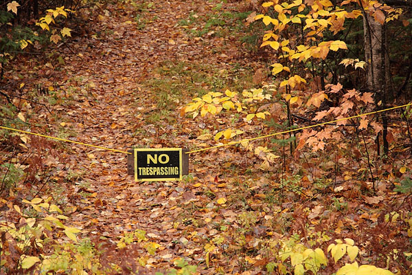 No Trespassing sign and fall colours
