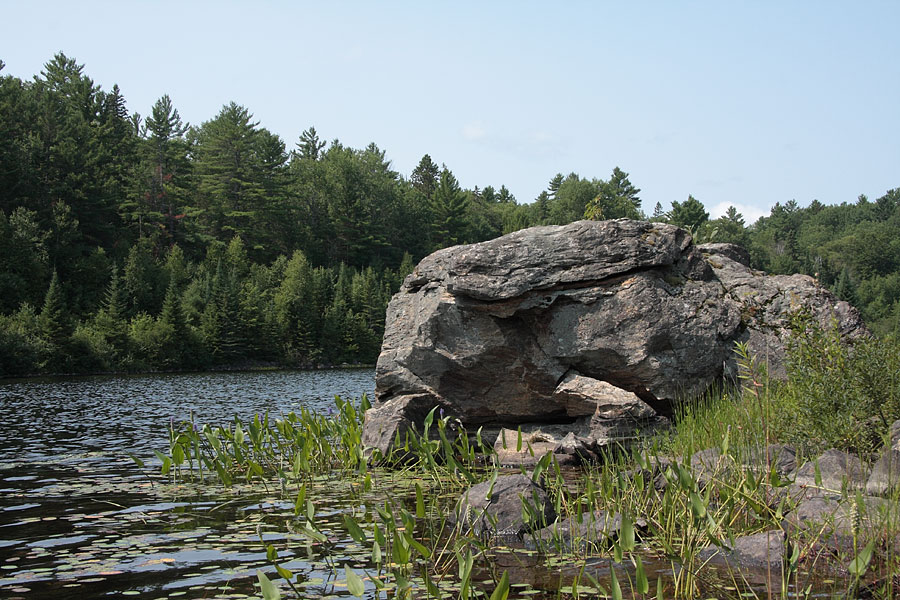 Large rock on islet in Grand Lake in Algonquin Park