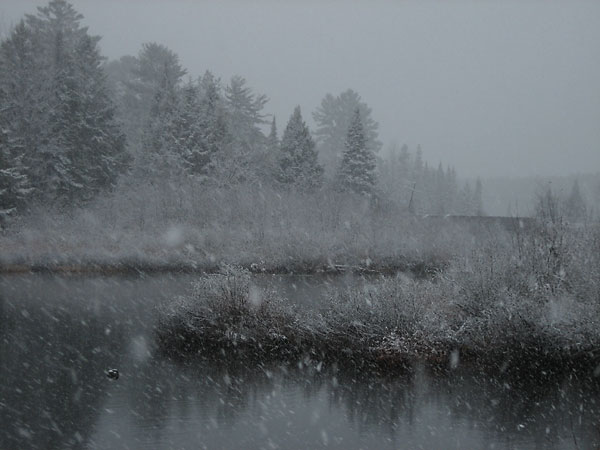 early season snow squall Chalk river at Hwy 17
